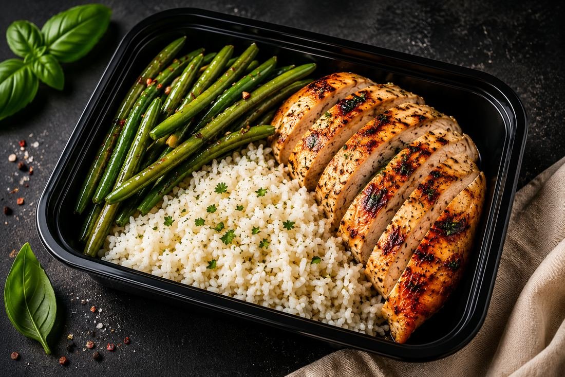 RC Meals chicken, rice and green beans meal prep